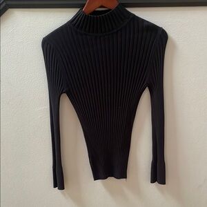 Loft Mockneck Black Ribbed Long Sleeve Top